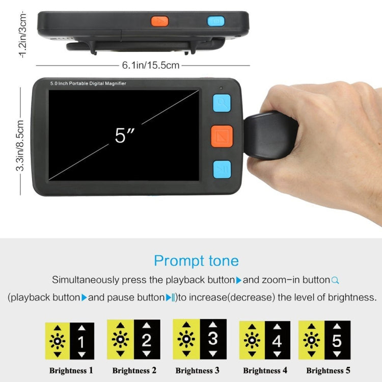 5.0 inch Portable HD Electronic Vision Aid Low Vision Magnifying Glass Reader, US Plug(White) - Hand Held Style by PMC TechLife | Online Shopping South Africa | PMC TechLife