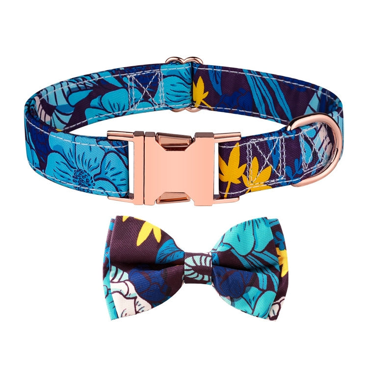 Rose Gold Buckle Pet Detachable Bow Collar, Size: S 1.5x28-40cm(Blue Snake Flower) - free shipping - PMC TechLife - Order now!