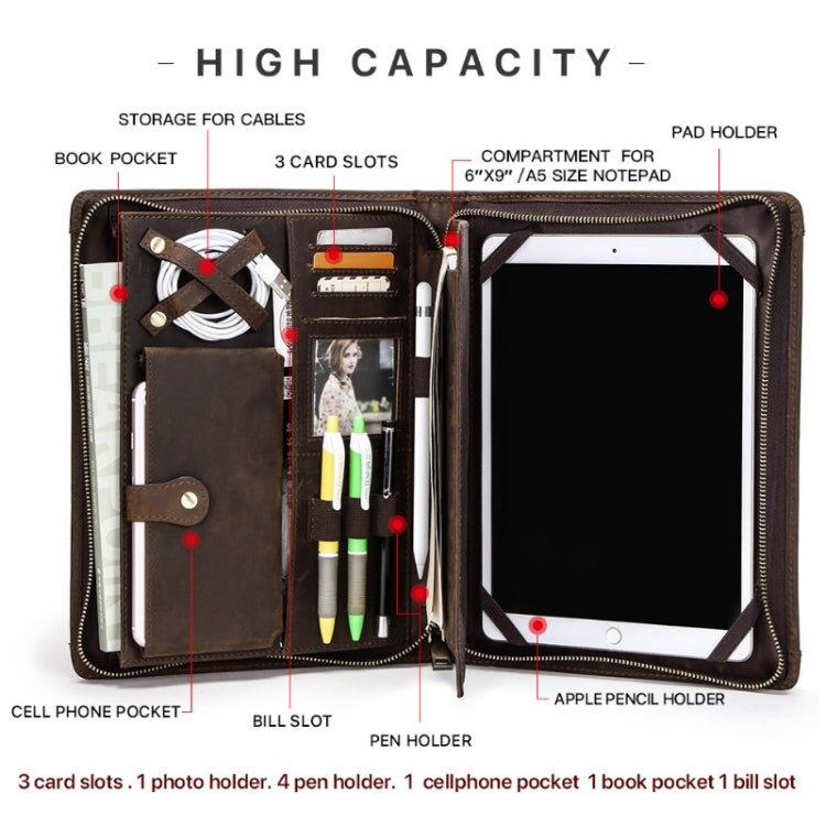 Crazy Horse Leather Pen Slot Zipper Multifunctional Tablet Cover For IPad Pro 9.7/10.5/11 Inch(Light Brown) - iPad Pro 11 (2022/2021) Cases by PMC TechLife | Online Shopping South Africa | PMC TechLife