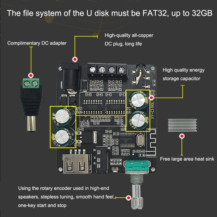 XY-C100L Stereo Stepless Tuning Bluetooth Digital Power Amplifier Board - Breadboard / Amplifier Board by PMC TechLife | Online Shopping South Africa | PMC TechLife