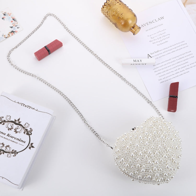 Pearl Evening Bag Ladies Heart Shaped Clutch Single Chain Crossbody Bag(White) - Single-shoulder Bags by PMC TechLife | Online Shopping South Africa | PMC TechLife