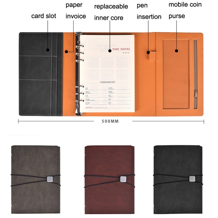 A5 Business Loose-leaf Notebook Office Stationery Leather PU Notepad(Deep Gray) - Notebooks by PMc TechLife | Online Shopping South Africa | PMc TechLife | Buy Now Pay Later Mobicred