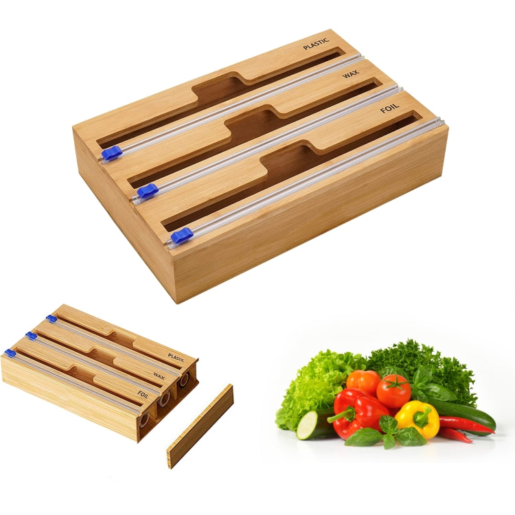 Aluminum Foil Wrap Dispenser Wood Storage Box for Kitchen Drawer,Style: Three Slots - Shelf by PMC TechLife | Online Shopping South Africa | PMC TechLife