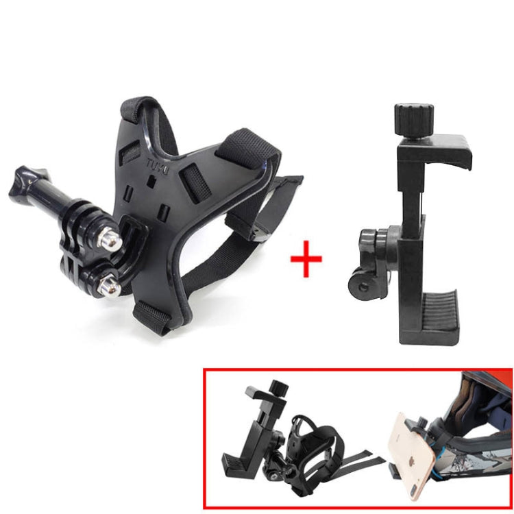 TUYU Motorcycle Helmet Chin Action Camera Mobile Phone Mounting Bracket Black Bracket+Mobile Phone Clip - Helmet Mount by TUYU | Online Shopping South Africa | PMC TechLife | Buy Now Pay Later Mobicred