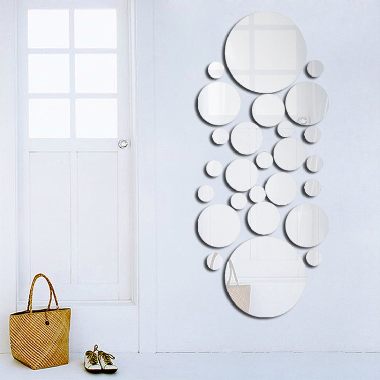 JM004 26PCS Bedroom Geometric Round Stereo Acrylic Mirror Wall Sticker(Silver) - Decorative Mirrors by PMC TechLife | Online Shopping South Africa | PMC TechLife