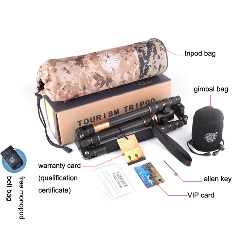 QingZhuangShiDai Q666C Portable Travel Photography Ball Head SLR Camera Carbon Fiber Tripod(Black) - free shipping - PMC TechLife - Order now!