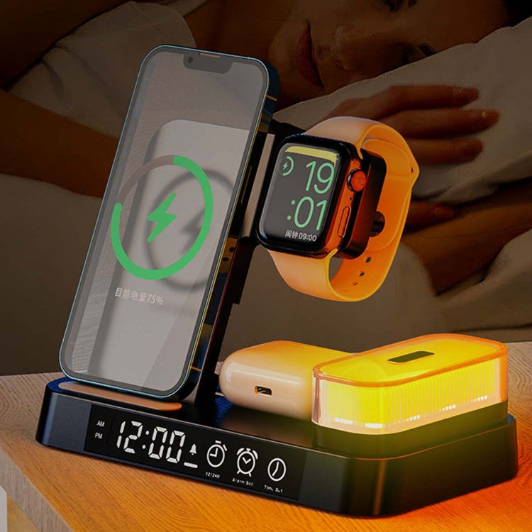 A37 30W 3-in-1 Wireless Charging Phone Stand with RGB Night Light & Alarm Clock & Watch Charger For Apple Function(Black) - free shipping - PMC Jewellery - Order now!