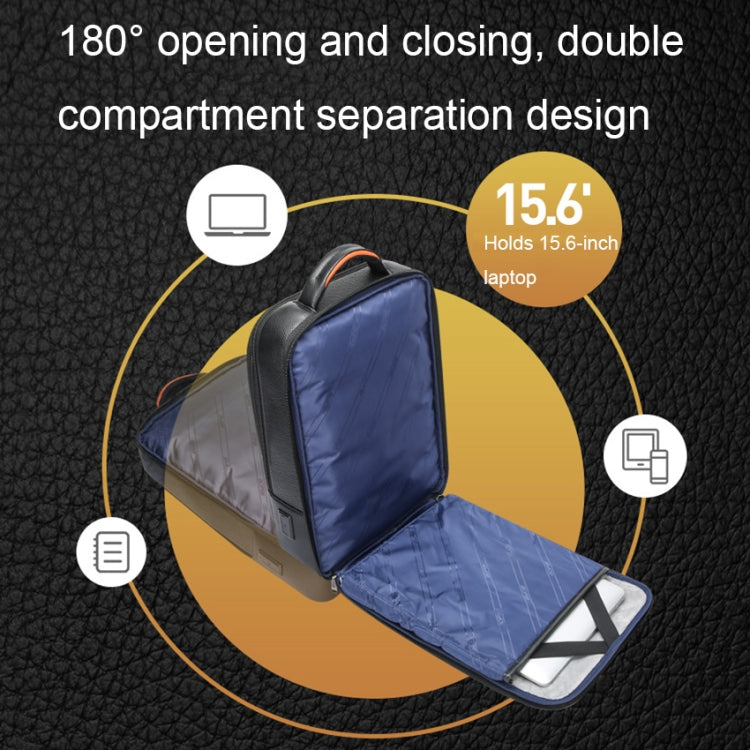 Bopai 61-70111 Cowhide Multi-compartment Waterproof Anti-theft Backpack with USB Charging Hole(Black) - free shipping - PMC Jewellery - Order now!