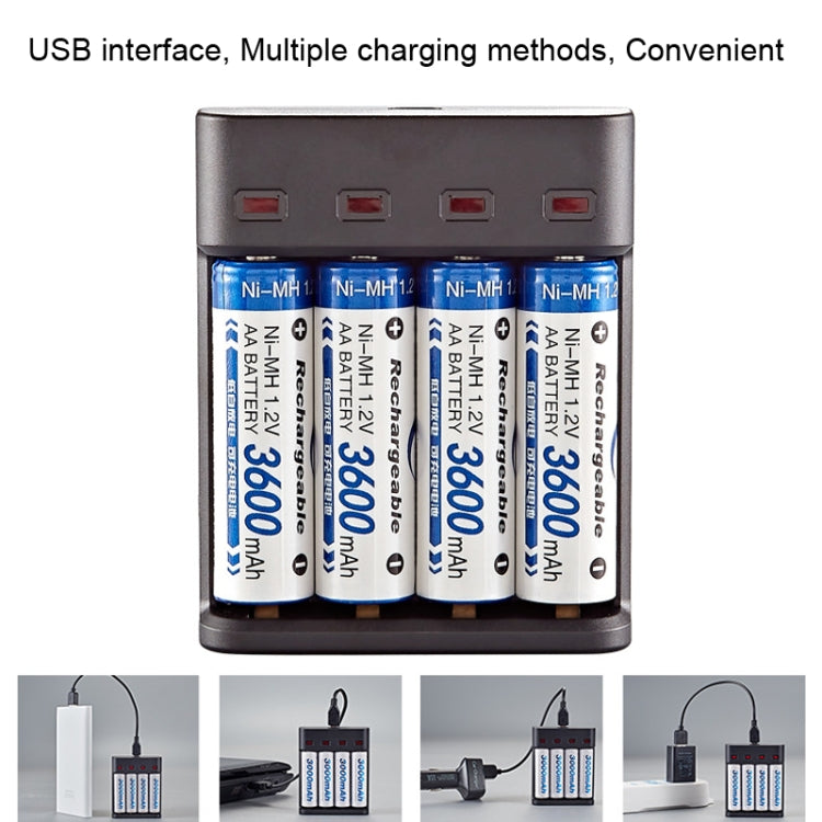BMAX BH-804U 1.2V AA/AAA Rechargeable Battery Independent 4 Slot USB Charger - Charger & Converter by BMAX | Online Shopping South Africa | PMC TechLife