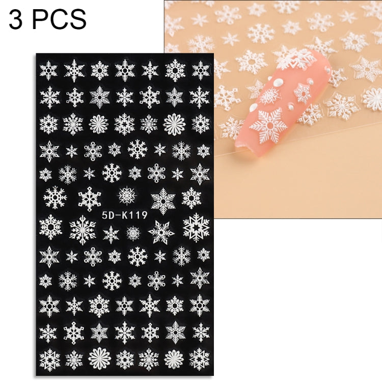 3 PCS 5D Embossed Nail Stickers Christmas Snowflake Elk Nail Stickers(5D-K119) - free shipping - PMC Jewellery - Order now!
