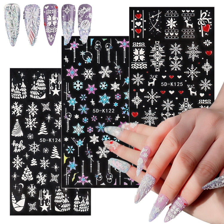 3 PCS 5D Embossed Nail Stickers Christmas Snowflake Elk Nail Stickers(5D-K123) - free shipping - PMC Jewellery - Order now!
