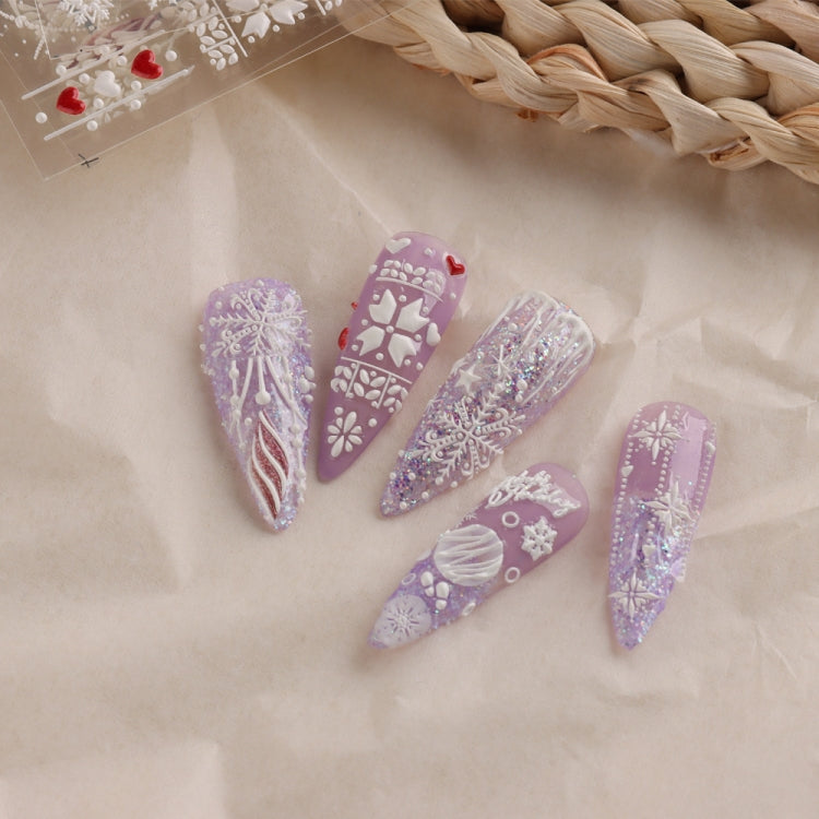 3 PCS 5D Embossed Nail Stickers Christmas Snowflake Elk Nail Stickers(5D-K126) - free shipping - PMC Jewellery - Order now!
