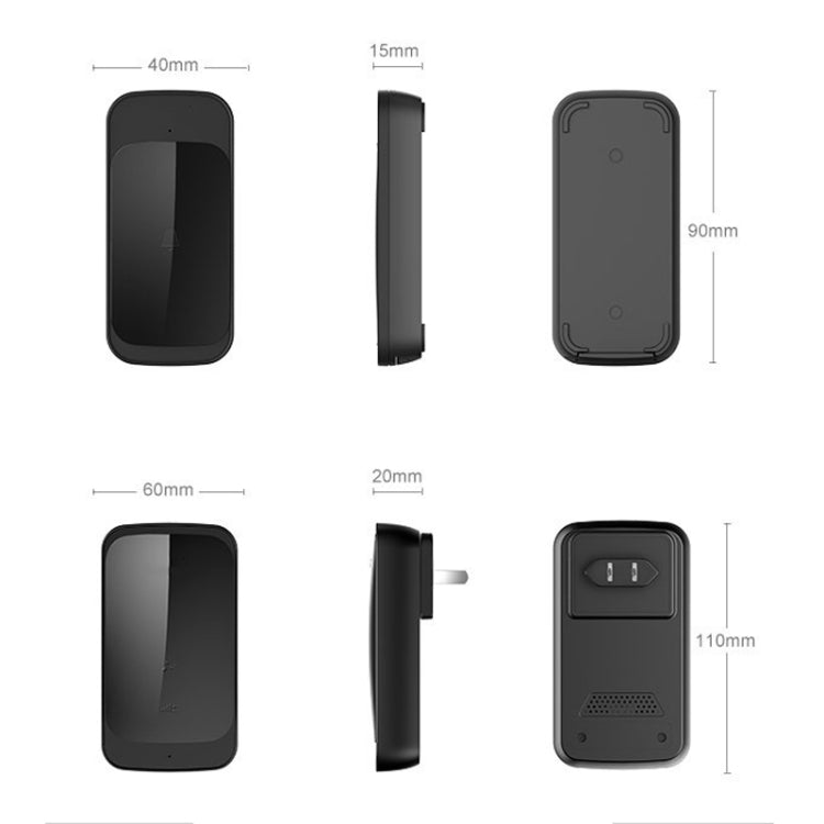 C03 1 For 1 Home Wireless IP44 Waterproof Touch Sensor Doorbell(US Plug Black) - Wireless Doorbell by PMc TechLife | Online Shopping South Africa | PMc TechLife | Buy Now Pay Later Mobicred