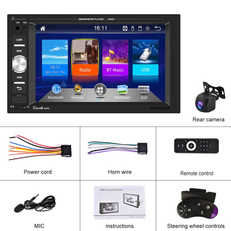 7622C 6.2 inch Dual Spindle HD Car Universal MP5 Carplay Player, Style: Standard+AHD Camera - Car MP3 & MP4 & MP5 by PMC TechLife | Online Shopping South Africa | PMC TechLife | Buy Now Pay Later Mobicred