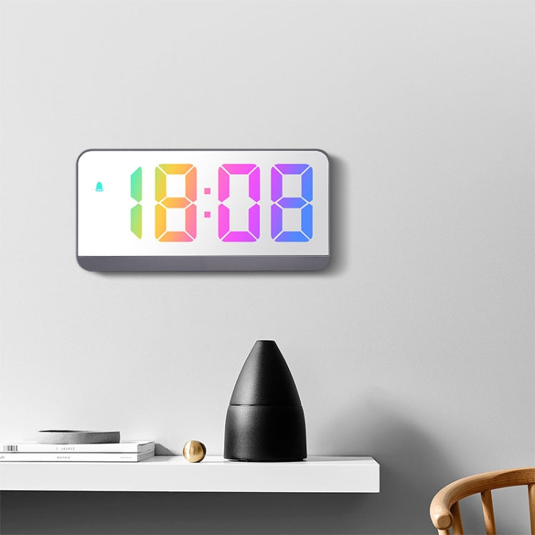 Colorful Fonts LED Electronic Alarm Clock Large Screen Clock(0725 White Shell Mirror Surface D) - Alarm Clocks by PMc TechLife | Online Shopping South Africa | PMc TechLife | Buy Now Pay Later Mobicred