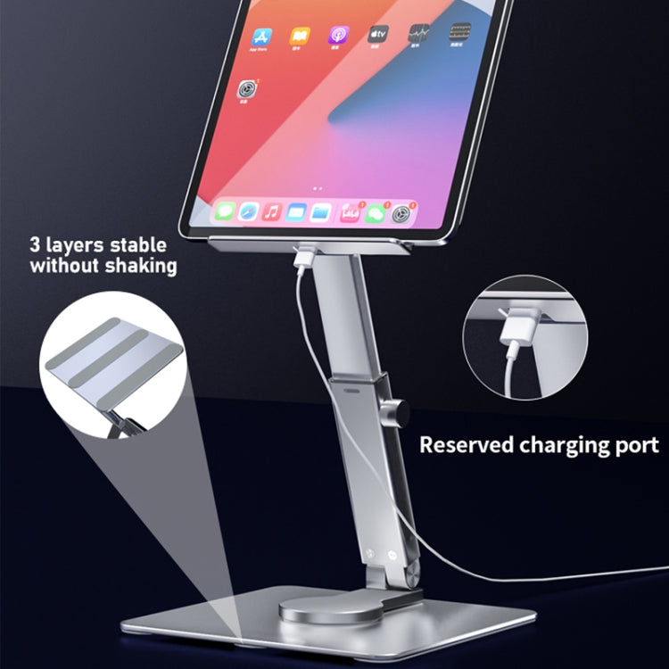 JUNDNE H06 Desktop Folding Phone Stand Portable Telescopic Rotary Tablet Stand(Silver) - free shipping - PMC Jewellery - Order now!