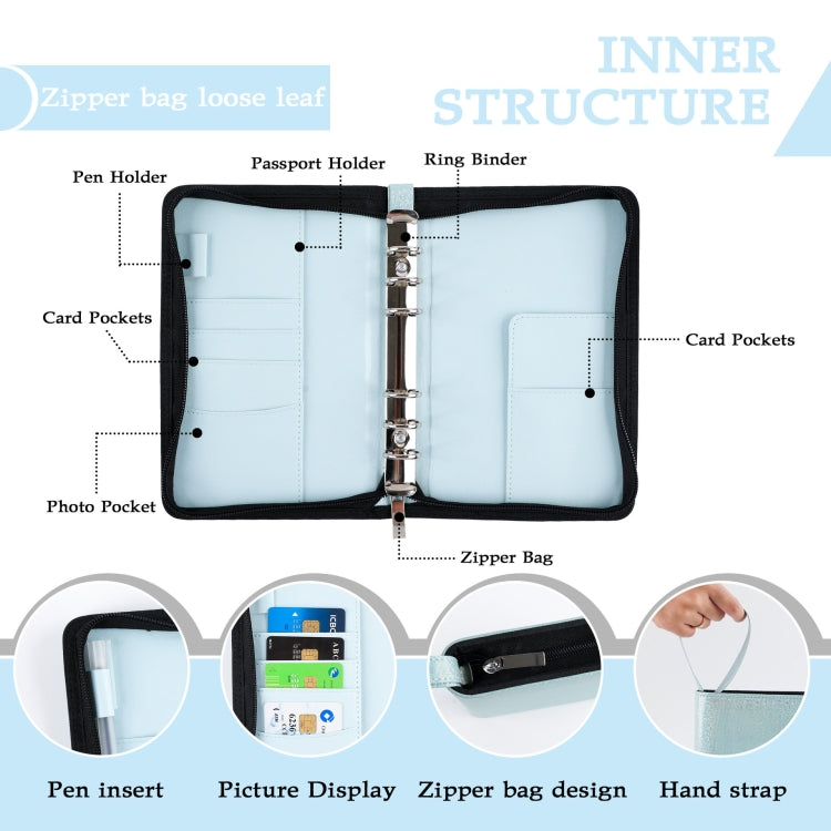 A6 Handheld Zipper Bag Type Large Capacity Cash Budget Book Handbook(Blue) - Notebooks by PMc TechLife | Online Shopping South Africa | PMc TechLife | Buy Now Pay Later Mobicred