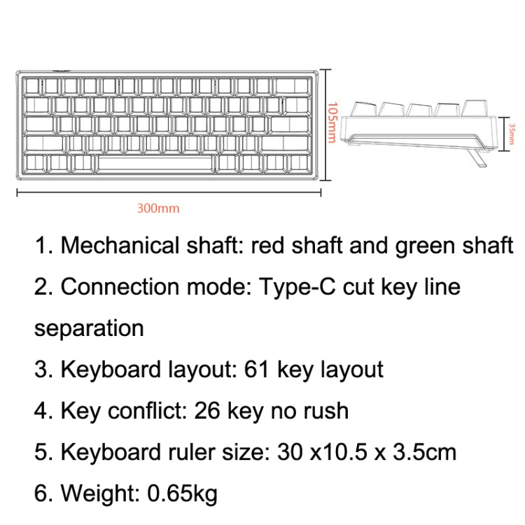 LEAVEN K620 61 Keys Hot Plug-in Glowing Game Wired Mechanical Keyboard, Cable Length: 1.8m, Color: White Green Shaft - free shipping - PMC Jewellery - Order now!