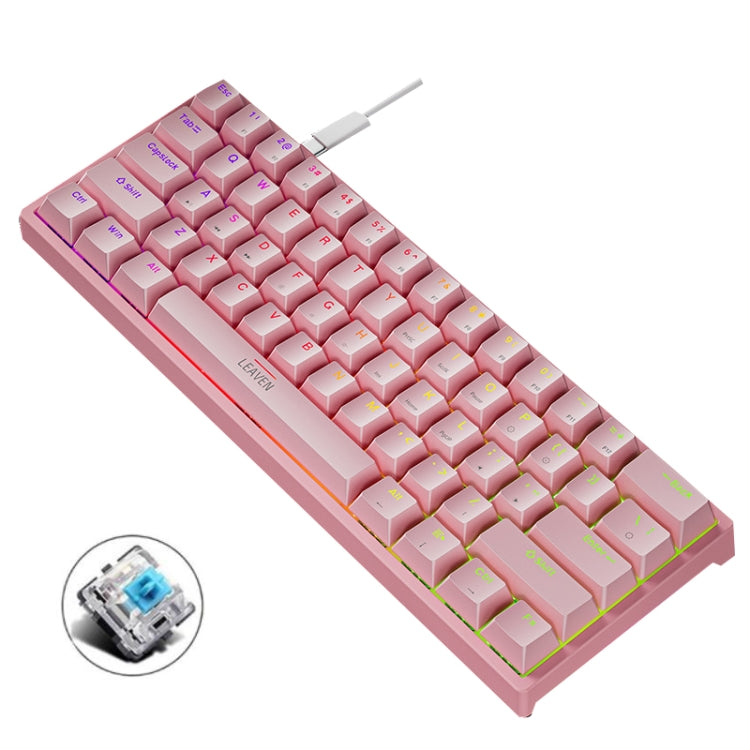 LEAVEN K620 61 Keys Hot Plug-in Glowing Game Wired Mechanical Keyboard, Cable Length: 1.8m, Color: Pink Green Shaft - Wired Keyboard by LEAVEN | Online Shopping South Africa | PMC Jewellery | Buy Now Pay Later Mobicred