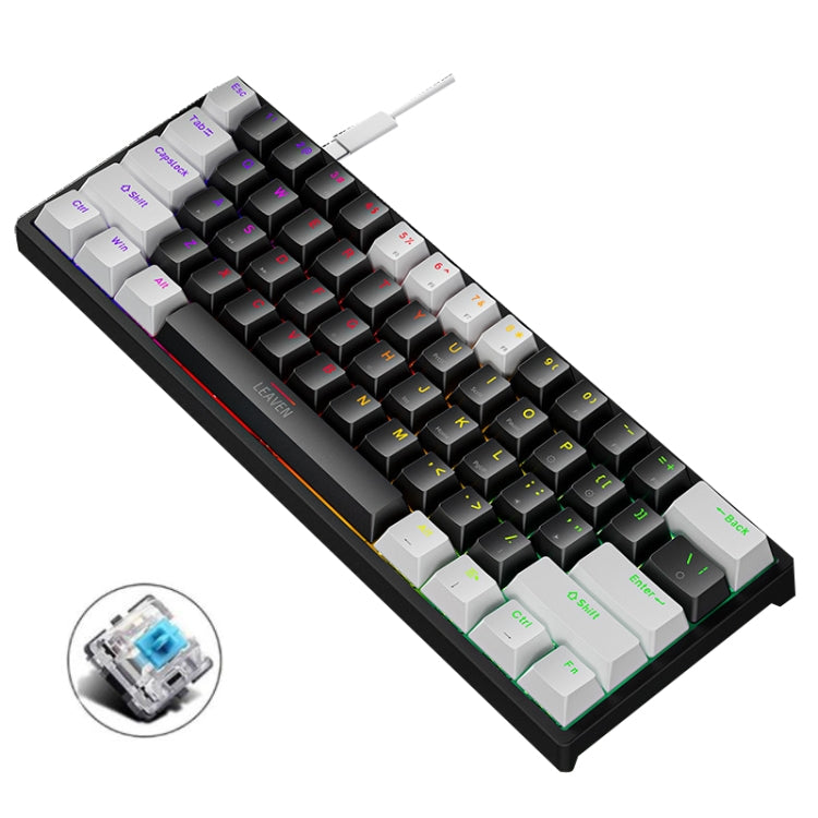 LEAVEN K620 61 Keys Hot Plug-in Glowing Game Wired Mechanical Keyboard, Cable Length: 1.8m, Color: White Black Green Shaft - free shipping - PMC Jewellery - Order now!