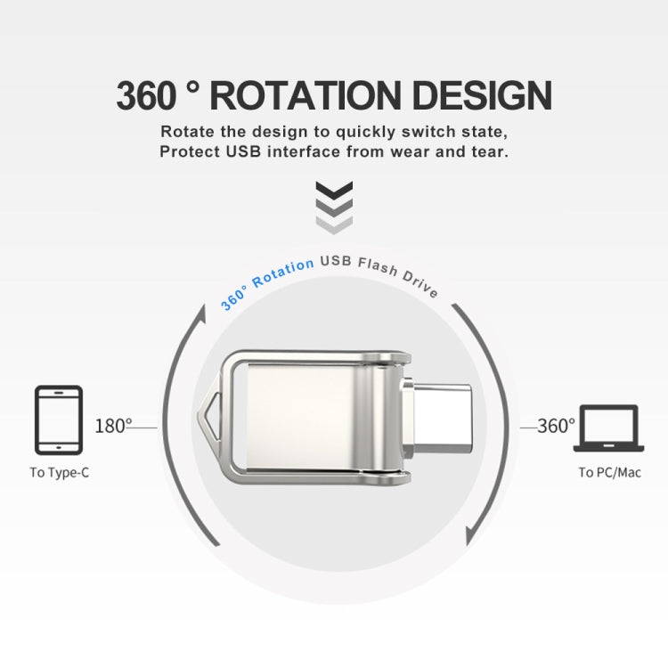 64GB USB 2.0 + Type-C/USB-C High Speed Mini Computer and Phone Dual-purpose Rotary U Disk(Silver) - USB Flash Drives by PMC TechLife | Online Shopping South Africa | PMC TechLife | Buy Now Pay Later Mobicred