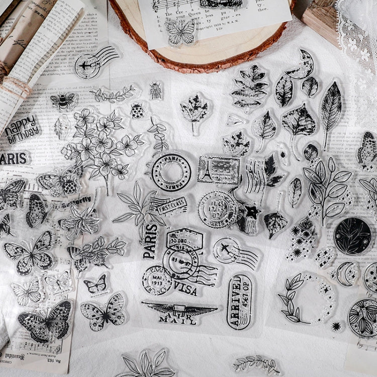 5 PCS Vintage Botanical Arrangement Handbook Clear Silicone Stamp(Butterfly) - free shipping - PMC TechLife - Order now!