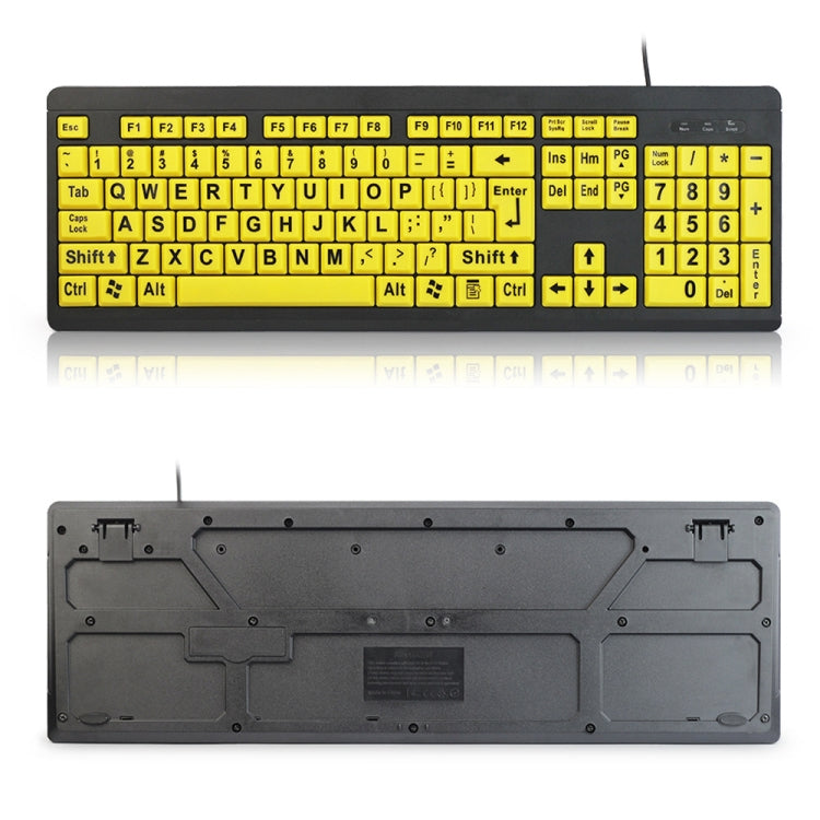 T801 104 Keys Special People Children Old Man Big Letters USB Wired Keyboard, Cable Length: 1.38m(Yellow) - free shipping - PMC TechLife - Order now!