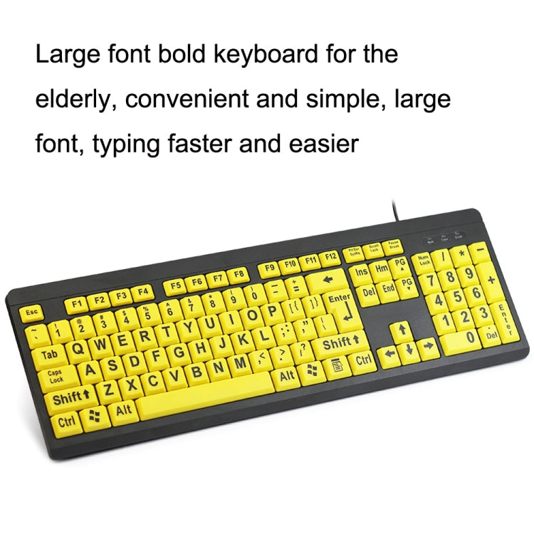 T801 104 Keys Special People Children Old Man Big Letters USB Wired Keyboard, Cable Length: 1.38m(Yellow) - free shipping - PMC TechLife - Order now!
