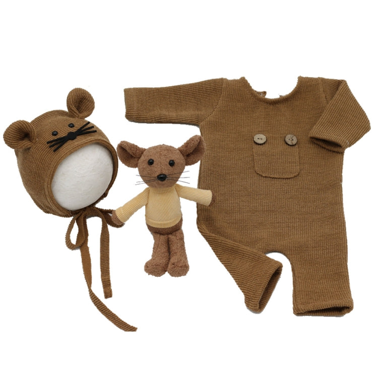 Newborn Photography Clothing Baby Knitted Jumpsuit + Hat + Mouse Doll Three-Piece Set(Grey) - Baby Photo Props by PMC TechLife | Online Shopping South Africa | PMC TechLife | Buy Now Pay Later Mobicred