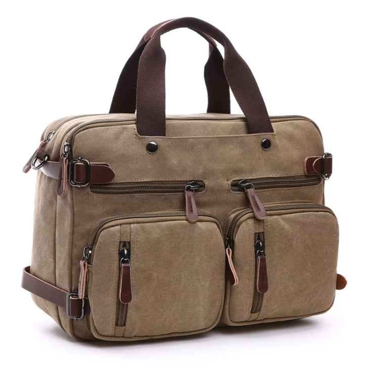 Casual Canvas Three-Purpose Business Briefcase Computer Bag, Color: Khaki Large - Handbags by PMC TechLife | Online Shopping South Africa | PMC TechLife