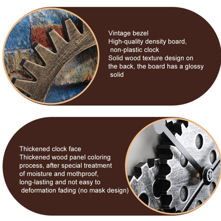 Vintage Wooden Round Gear Silent Wall Clock Rome Number  58cm 4 Gears Silver - Wall Clock by PMC TechLife | Online Shopping South Africa | PMC TechLife