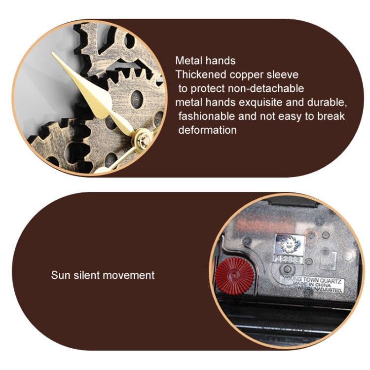 Vintage Wooden Round Gear Silent Wall Clock Number 58cm 4 Gears Silver - Wall Clock by PMC TechLife | Online Shopping South Africa | PMC TechLife