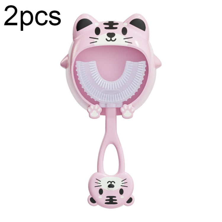 S8 2pcs Children Cartoon Animal Manual U-shaped Silicone Toothbrush for 2-12 Years Old(Pink Tiger) - Toothbrushes by PMC TechLife | Online Shopping South Africa | PMC TechLife | Buy Now Pay Later Mobicred