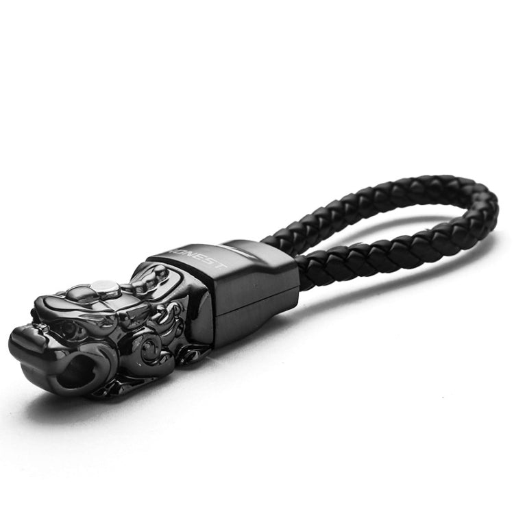 Braided Leather Rope Brave Troops Keychain With LED Light Metal Pendant(White+White Rope) - Key Rings by PMC Jewellery | Online Shopping South Africa | PMC Jewellery | Buy Now Pay Later Mobicred
