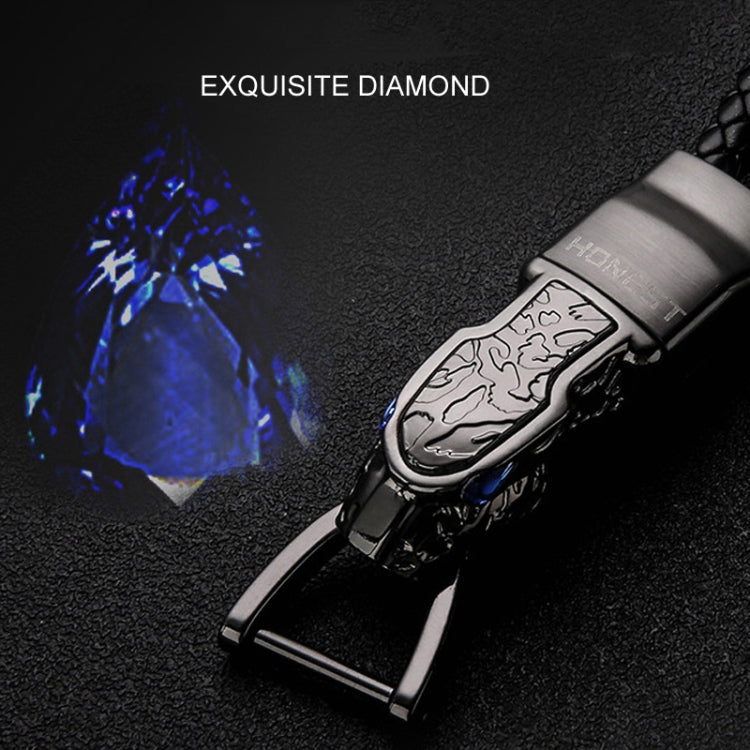 HONEST Diamond Encrusted Car Keychain Leather Cord Leopard Metal Keychain Pendant(Basic Gold) - Key Rings by HONEST | Online Shopping South Africa | PMC TechLife