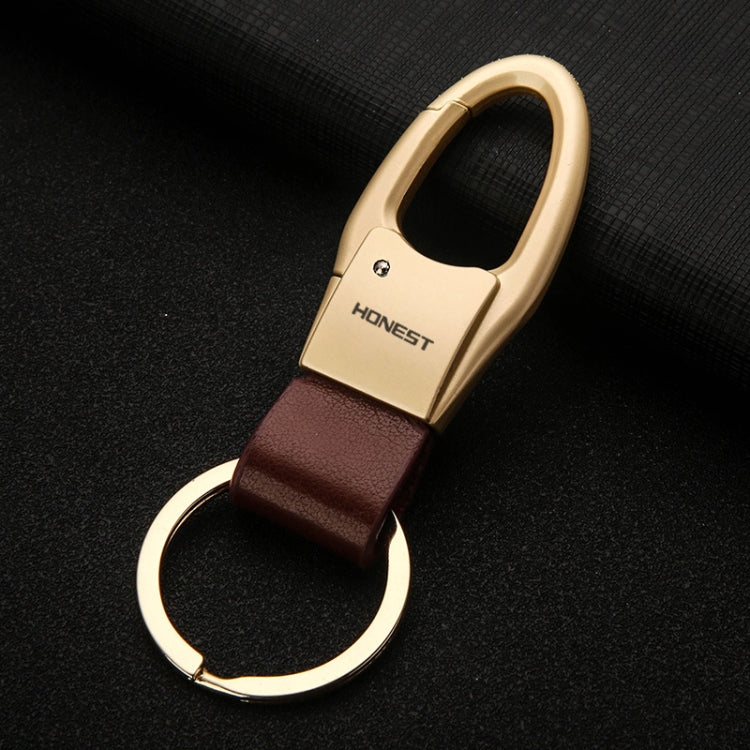HONEST Leather Car Keychain Simple Circle Ring Pendant Keychain(Sand Gold) - Key Rings by HONEST | Online Shopping South Africa | PMC TechLife