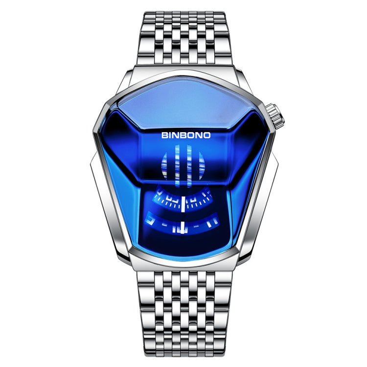 BINBOND Locomotive Concept Steel Belt Watch Men Live Black Technology Watch(White Steel Blue Face) - free shipping - PMC TechLife - Order now!