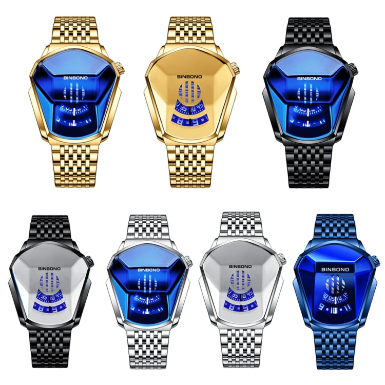 BINBOND Locomotive Concept Steel Belt Watch Men Live Black Technology Watch(Full Gold-Blue Face) - free shipping - PMC TechLife - Order now!