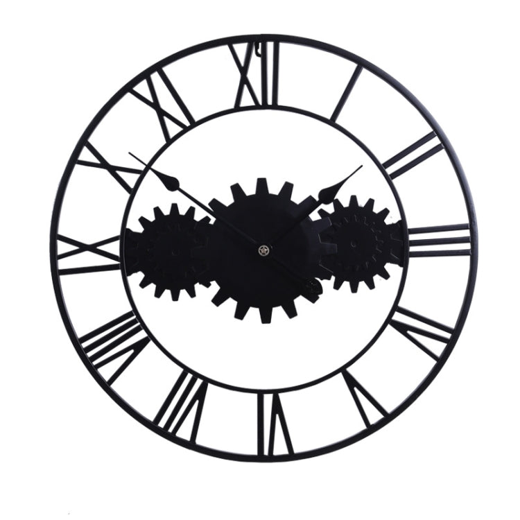 60cm Vintage Iron Round Gear Wall Clock Silent Large Art Clock(Black+Black Needle) - Wall Clock by PMc TechLife | Online Shopping South Africa | PMc TechLife | Buy Now Pay Later Mobicred