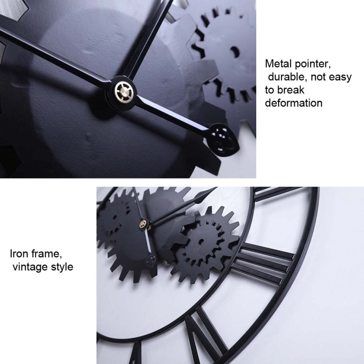 60cm Vintage Iron Round Gear Wall Clock Silent Large Art Clock(Black+Black Needle) - Wall Clock by PMc TechLife | Online Shopping South Africa | PMc TechLife | Buy Now Pay Later Mobicred