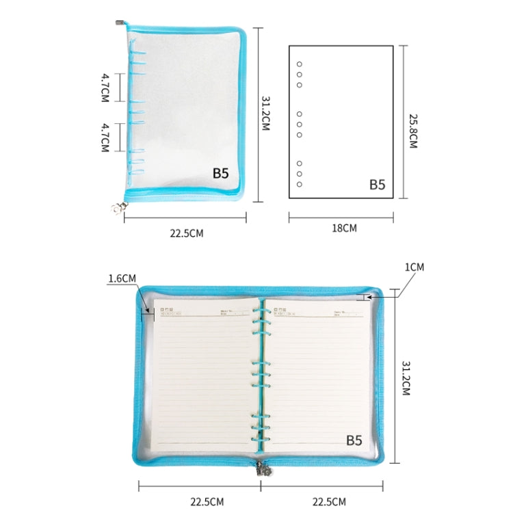 B5 9 Rings Loose-leaf Journal Clear PVC Cover Zipper Planner Notebook Without Inner Pages(Pink) - Notebooks by PMc TechLife | Online Shopping South Africa | PMc TechLife | Buy Now Pay Later Mobicred