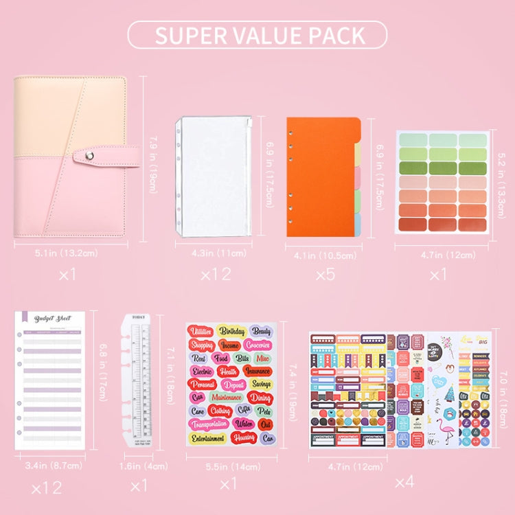 A6 YMX-012 PU Leather Budget Binder Notebook Macaron Color Matching Handbook(White+Black) - Notebooks by PMc TechLife | Online Shopping South Africa | PMc TechLife | Buy Now Pay Later Mobicred