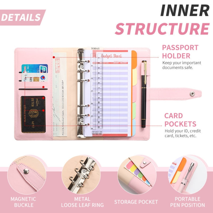 A6 YMX-012 PU Leather Budget Binder Notebook Macaron Color Matching Handbook(White+Black) - Notebooks by PMc TechLife | Online Shopping South Africa | PMc TechLife | Buy Now Pay Later Mobicred