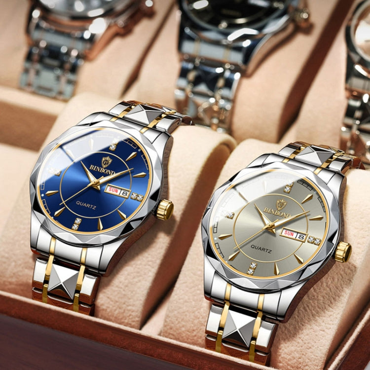 BINBOND B5552 Luminous Multifunctional Business Calendar Quartz Watch(Inter-gold-White) - free shipping - PMC TechLife - Order now!