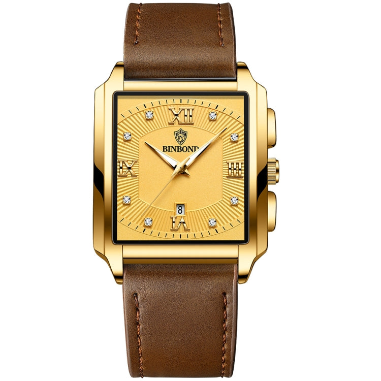 BINBOND B4143 Rectangular Outdoor Men Waterproof Quartz Watches(Brown Leather-Full Gold) - free shipping - PMC TechLife - Order now!