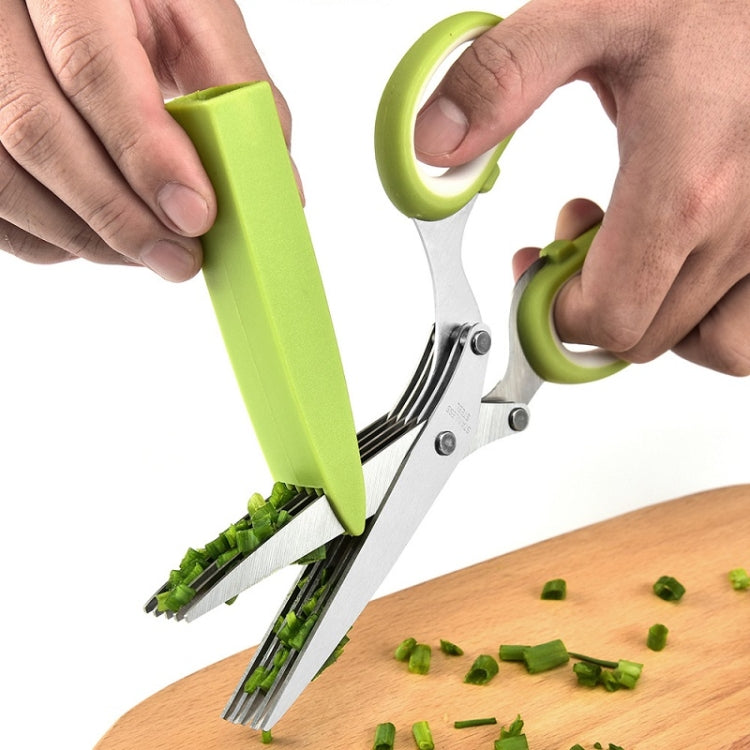 Five-Layer Vegetable Scissors Office Shredding Stainless Steel Scissors(Green Gray) - Cutter & Peeler by PMC TechLife | Online Shopping South Africa | PMC TechLife