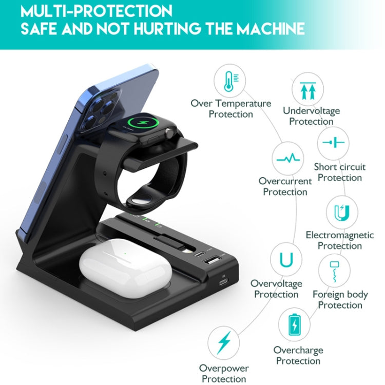 Z252 6-In-1 Wireless Charging Stand Dock With USB-C/Type-C Port & 8 Pin Charge Cable(Black) - Wireless Charger by PMC Jewellery | Online Shopping South Africa | PMC Jewellery | Buy Now Pay Later Mobicred