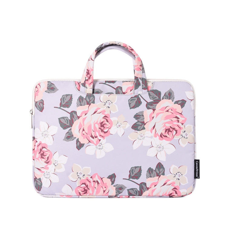 H40-B01 White Rose Pattern Laptop Case Bag Computer Liner Bag With Handle, Size: 15 Inch(Grey) - 15 inch by PMC TechLife | Online Shopping South Africa | PMC TechLife