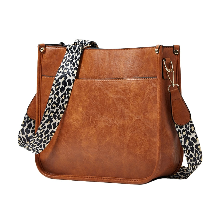 013 Leopard Strap PU Leather Single-shoulder Waterproof Crossbody Tote Bag(Brown) - Single-shoulder Bags by PMC TechLife | Online Shopping South Africa | PMC TechLife