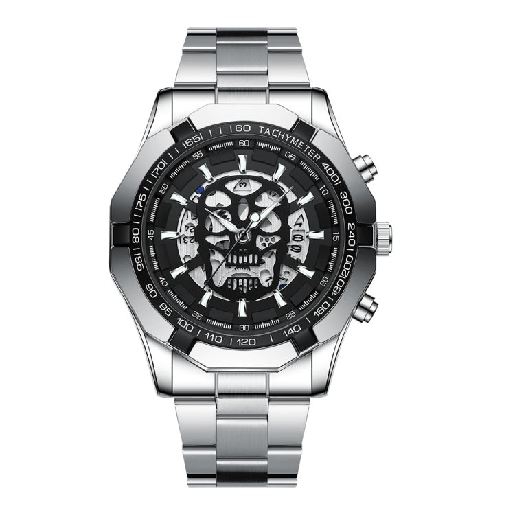 BINBOND S034 30M Waterproof Quartz Watch Skull Skeleton Luminous Watch(White Steel Black) - free shipping - PMC TechLife - Order now!